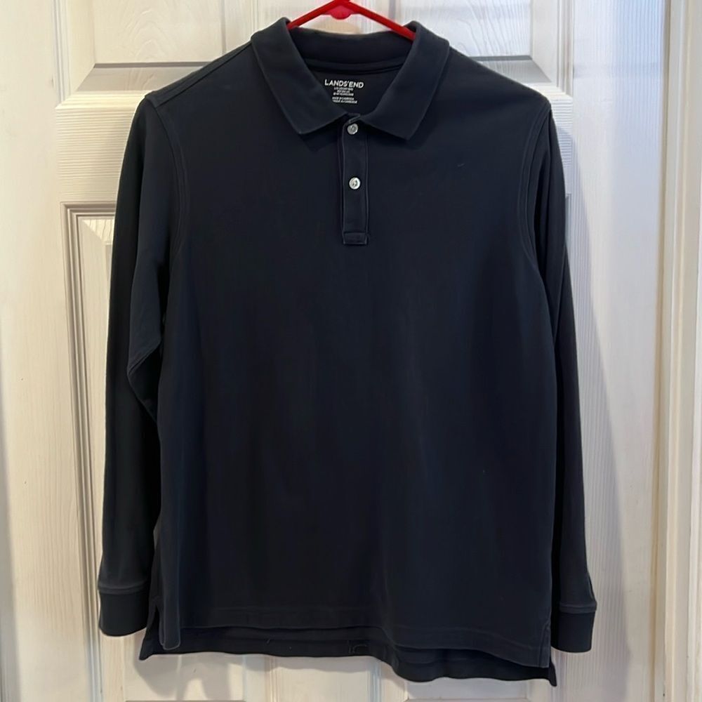 Lands End youth boys navy blue size large (12-14 years) long sleeve polo.